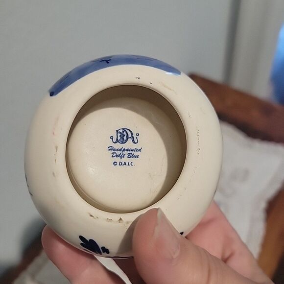 Pair Vtg Dutch Delft Blue Floral Tealight Candle Holders Holland Heart & Round - Picture 10 of 16